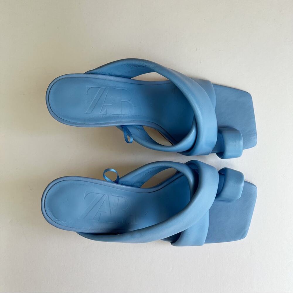 Zara Square Toe Padded Heeled Leather Heel - Picture 10 of 12